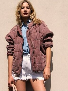 Free People Dolman Quilted Knit Jacket - XS (Cherry Cola)